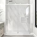 KPUY Frameless Shower Door, 43-48" W x 76" H Double Sliding Glass Shower Door, 1/4" (6mm) Thick Tempered Clear Glass with Explosion-Proof Film Nano Coating, Brushed Nickle