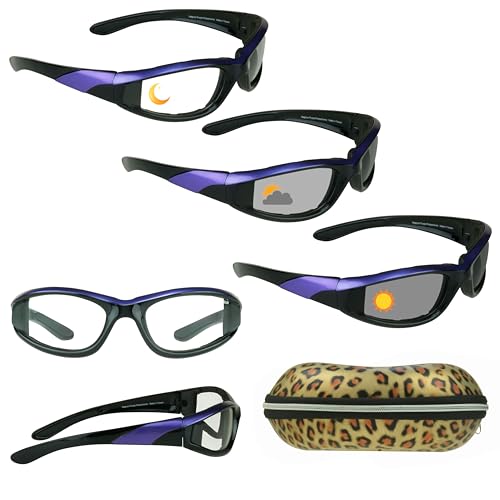 Bikershades Motorcycle Safety Transitional Photochromic Day Night Sunglass Women Black Purple Frame