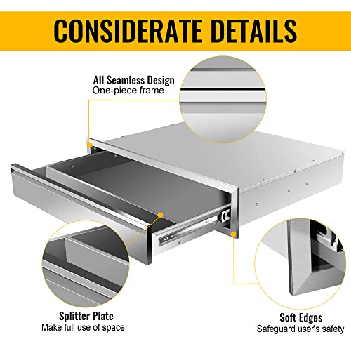 Image of Outdoor Kitchen Drawers 30 inch W x 6.5 inch H x 23 inch D Inch Stainless Steel Flush Mount BBQ Single Drawers for Outdoor Kitchen Island, or Patio Grill Station