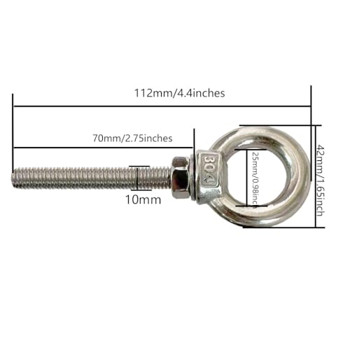 Image of Shoulder Eye Bolt, 2 PCS M10 Heavy Duty Lifting Ring 2.8 inch Threaded Eyebolt Lifting Ring Eye Bolts with Nuts and Flat Washers(Thread Length 70mm)
