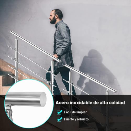 Pasamanos escalera exterior anticaídas con 3 barras horizontales 80cm 3