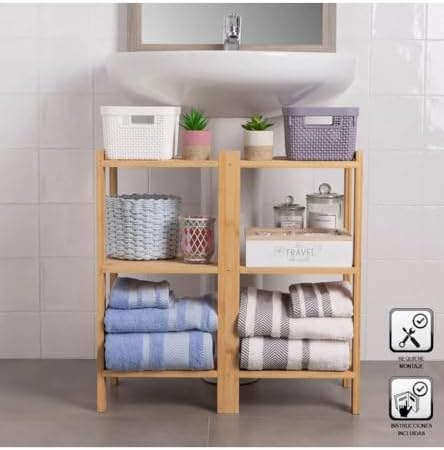 LOLAhome Mueble bajo Lavabo pie con 3 estantes de bambú Natural d...