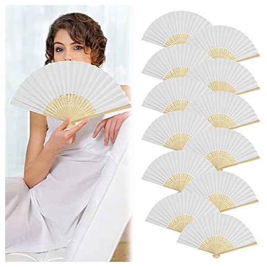 TANCUDER 15 PCS Abanicos Plegables de Mano Abanico Plegable de Bambú Abanicos de Madera y Papel Abanicos de Mano Blancos para DIY Pintar Abanico de Papel para Decoración de Boda Fiesta Banquete (21cm)