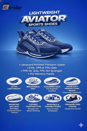 Image of Birde Men's Sports Shoes for Gym, Walking, & Running Lightweight Comfortable Sports Shoes | Colour - Grey EVA-TPR-TPU Jaquard Knit Sports Shoes
