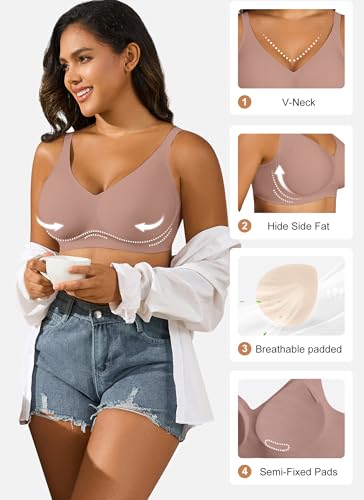 Image of Xcutting Bra for Women Wireless No Underwire Seamless Full Coverage Deep V Bralettes Everyday Comfortable Soft