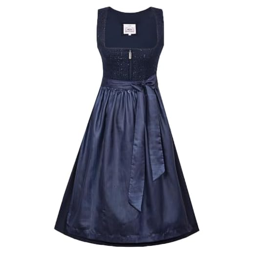 Marjo Dirndl Gaimersheim 65cm Länge | Mididirndl Tweed Strukturstoff | Damen (DE/NL/SE/PL, Numerisch, 38, Regular, Regular, Nachtblau)