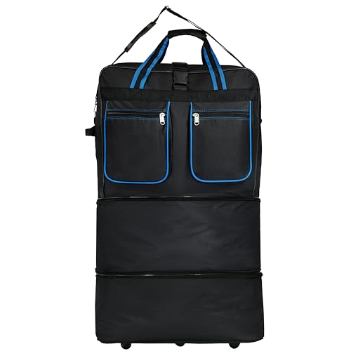 Generic (Pack of 2) 36"" Duffle Bag Expandable Rolling Lightweight Wheeled Spinner Suitcase Luggage for Travel and Storage, Blue with Trim, Wheelbag363