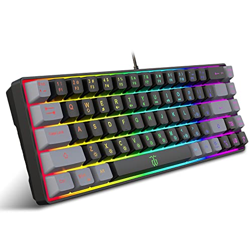 Snpurdiri Teclado para juegos 60% con cable, pequeño teclado para juegos con sensación mecánica, teclado retroiluminado RGB compacto portátil para PC, Mac, oficina, juegos (68 teclas, negro)