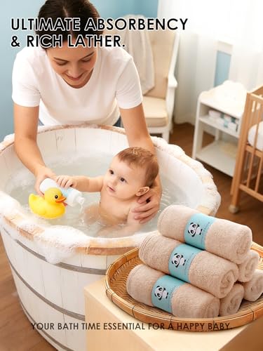 HIPHOP PANDA Baby Washcloths, Rayon Made from Bamboo - 2 Layer Ultra Soft Absorbent Newborn Bath Face Towel - Reusable Baby Wipes for Delicate Skin - Brown, 6 Pack — view 4