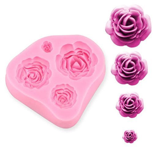 Rose Molds 4 Set,Silicone Roses Flower and Leaves Fondant Molds for Candy Chocolate Sugarcraft Cake Decoration,Cupcake Topper,Polymer Clay,Crafting,Rose Leaf Resin Mold