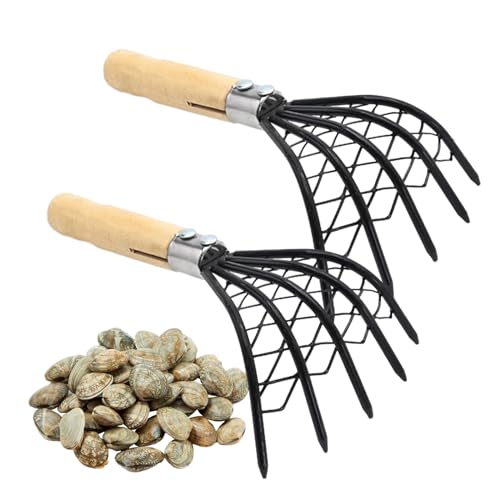 laffoonparts 2 Pcs Claw Rake Hand with Basket Clamming Claws with Mesh Net Oyster Shell Digging Dig Seafood Clam Scraper Tool Accessories for Beach Clam Scraper