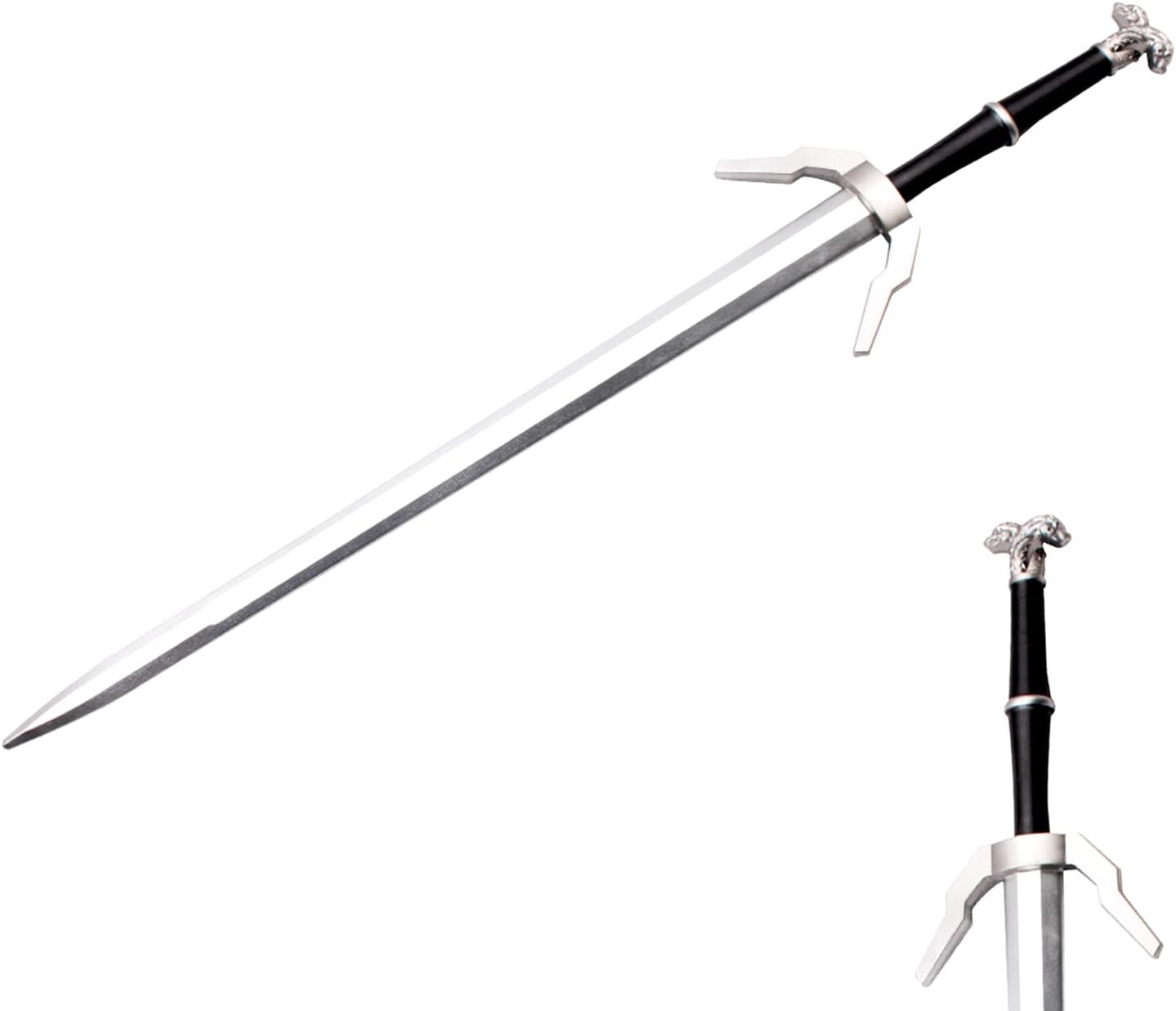 LALAPORT 41 Inch 2 PCS Medieval Foam Witcher Hunting Long Sword Set for Cosplay LARP Costume Halloween Xmas Gifts (Steel & Twin Wolf Set)