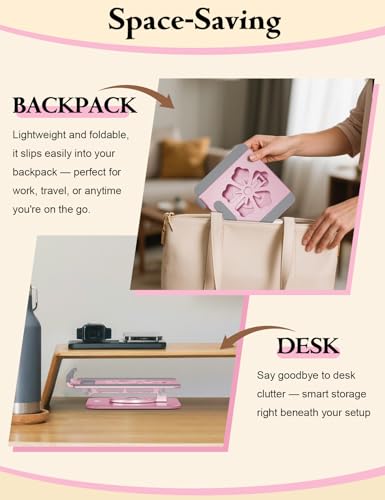 Image of Rotating Tablet Stand for Desk, Aluminum Office Desk Accessories for Women Moms iPad Gifts Home Office Portable Monitor Stand for iPad, Compatible with iPad Pro, Air, Mini, Kindle, 4-12.9 inch,Pink