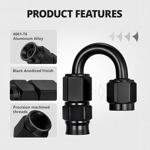 Image of EVIL ENERGY 3AN PTFE Hose End Fitting 180 Degree Black for PTFE Hose Only 4PCS