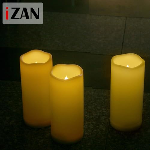 Image of iZAN 1 PCS Outdoor Flameless LED Pillar Candle with Remote & Timer - Long Lasting Waterproof Flickering Battery Operated Electric Candle for Christmas Lantern Party Wedding Decoration 3 inchx7 inch