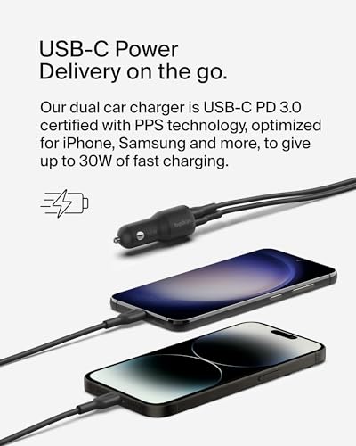 Belkin BoostCharge Dual Car Charger 42W w/Fast Charge USB-C 30W PPS & 12W USB-A Ports + USB-C to Lightning Cable for Apple iPhone 16, Pro, Pro Max, iPhone 15, & More - Black - image 2
