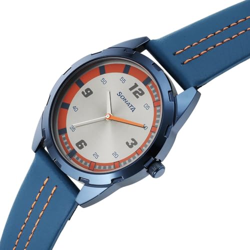 Image of Sonata Blues Quartz Analog Two Toned Dial Metal Strap Watch for Men-7149QL01