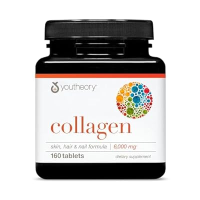 Youtheory Advanced Collagen with Vitamin C - 6,000 mg Hydrolyzed Collagen Peptides &amp; Amino Acids - Hair, Nails, Joints &amp; Bones Support - 160 Tablets 26-Day Supply