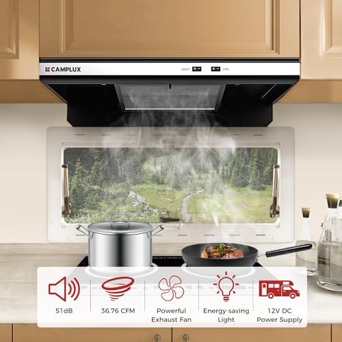 CAMPLUX 12 Inches RV Gas Cooktop and 22 Inches RV Range Hood Combo at