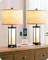 EDISHINE 22.44" Farmhouse Table Lamps with Night Light, 3 Way Dimmable Touch Control Bedside Lamp Set of 2, Rustic Nightstand Lamp for Living Room, Bedroom, A+C USB Ports, Frosted Glass Shade