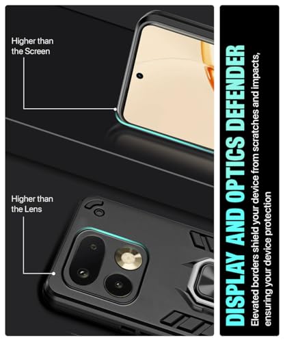 Image of WOW IMAGINE Shock Proof Back Case Mobile Cover for Realme 16 Pro 5G | Back Cover Case (Tough Armor | Hybrid PC + TPU | Ring Holder & in-Built Kickstand | Black)
