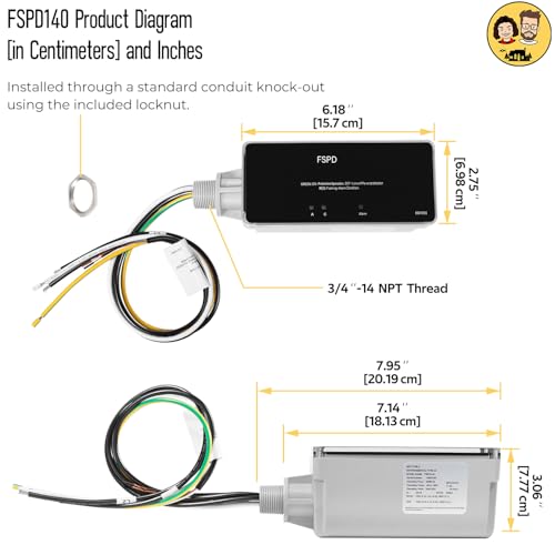 FSPD140 Level 2 Whole House Surge Protection Device - 140,000A Rated for EV Charging, Storm Zones, and Grid Surges, Upgraded Replacement for Siemens FS140, Includes Wiring & Locknut