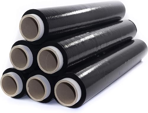 Film Transparente o Negro para Embalar 50CM x 200M,23 Micras Rollo de Papel Film Resistente de Plástico con Alta Elasticidad para Mudanzas y Envíos (NEGRO, 6 ROLLOS)