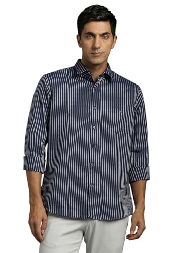Image of Louis Philippe Men's Slim Fit Signature Oxford Easy Care, Natural Stretch Full Sleeve Stripe Casual Shirt