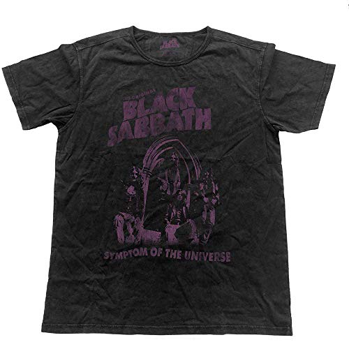 Black Sabbath Symptom of The Universe (Vintage Finish) Camiseta, Negro (, XL para Hombre