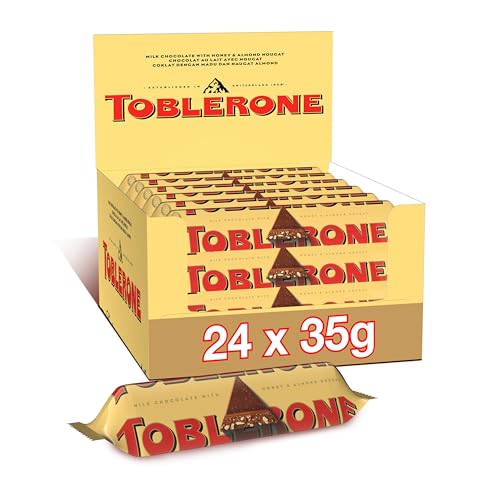Toblerone chocolat au lait nougat miel amandes boîte de 24 pour le partage
