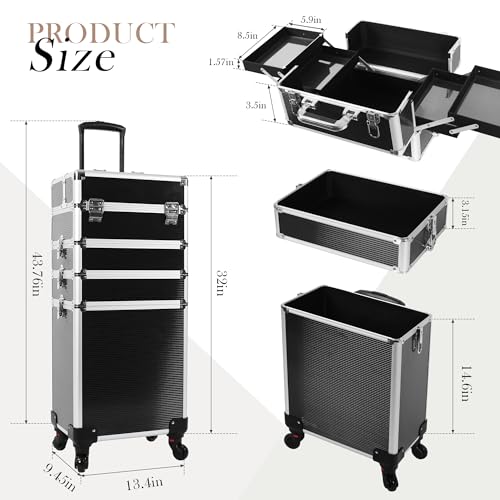 Chuangjin 5 In 1 Rolling Makeup Train Case Professional Cosmetic Trolley Large Storage Organizer With Key Swivel Wheels Salon Barber Case Traveling Cart Trunk For Make Up Nail thumb #1