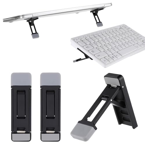 2 Pcs Portable Keyboard Riser Three Tilt Angle Adjustable Foldable Invisible Laptop Zinc Alloy Mini Stand Self-Adhesive Riser Feet For Most Keyboards (Black)