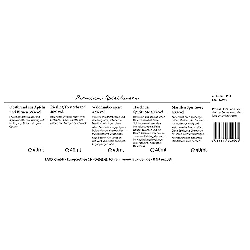 LAUX Spirituosen Geschenkset – 5x40ml edle Sorten in Probiergröße – Feinkost-Präsent für Genießer & Liebhaber hochwertiger Spirituosen