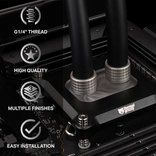 Image of Thermal Grizzly - DeltaMate - HT14 - Hard Tube Fitting - Matt Nickel - CNC-machined brass - G1 /4 inch thread, OD 14mm - for rigid plastic /metal tubing in water-cooling systems