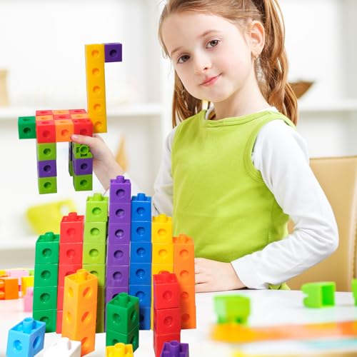 Image of 701 Pcs Math Learning Linking Cube with Pink Storage Container Counting Cubes Plastic Colorful Counting Blocks Math Manipulatives Classroom Learning Supplies for Home school Educational(Pink)