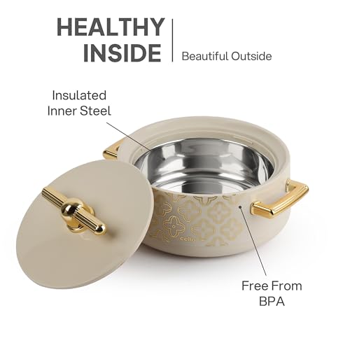 Image of CELLO Jewel NX Insulated Casserole Set of 3 Pcs (500ml, 1000ml, 1500ml) Beige | Double Wall Insulated Hot Pot Case Keeps Food Hot & Warm for Long Hours, Casserole Hot Pot Set for Roti, Chapati, Rice