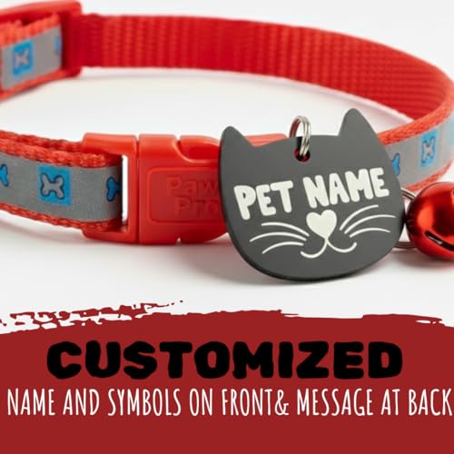 Image of PAWPRO HANDMADE Reflective Cat Collar with Custom ID Tag - Adjustable Collar with Bell for Cats & Small Dogs - Personalized Name Tag (Firecracker)
