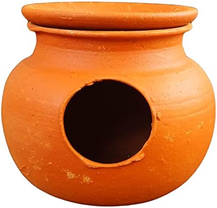 ZENRISE® Terracotta Bird House Clay Pot Mud matki nest with lid for breeding (Flat Base, Hanging and Standing) for Cage, Balcony and Garden - 13 cm