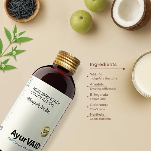 Image of Neelibringadi Coconut Oil 200 ml | Delays Premature Greying, Reduces Hair Fall & Boosts Shine | First & Only TESTED SAFE for Microbial Load | With Amla, Bhringaraj & Coconut Oil
