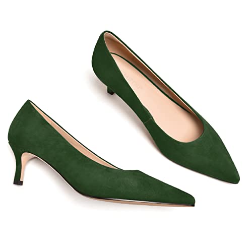 FEMSTEP Womens Slip On Suede Leather Pointed Toe Kitten Low Heel Pumps Shoes 2 Inch 6