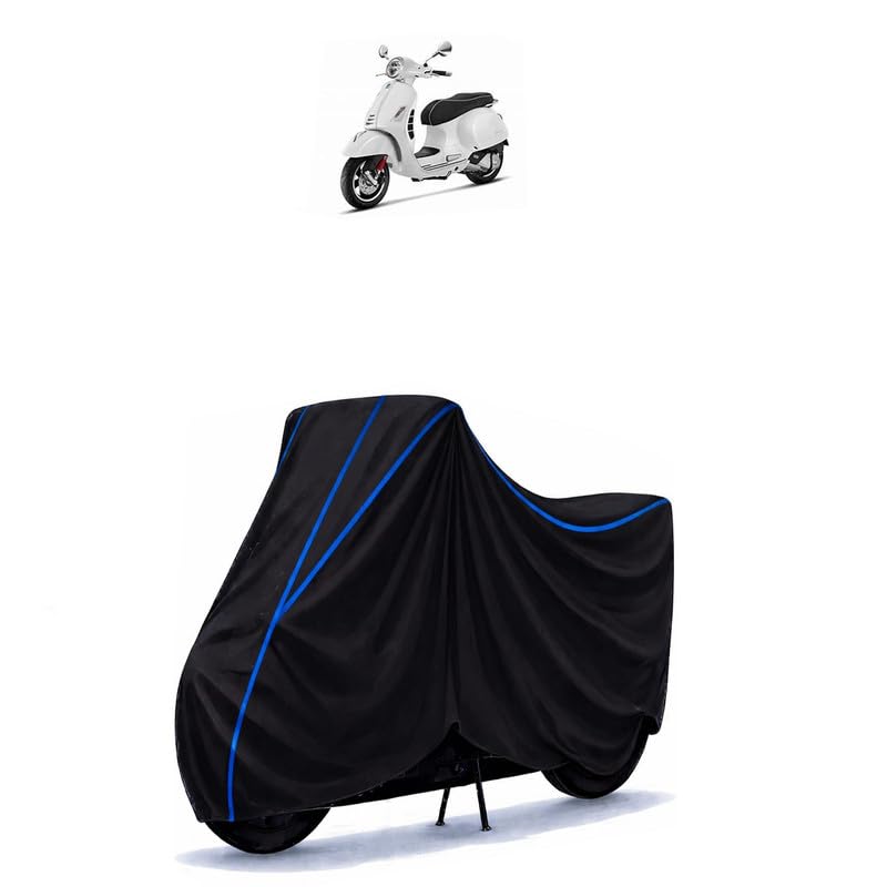 Image of Scooty Cover Water Resistant for GTS Super 125 BS6 | Universal Scooter & Bike Cover | Heavy Duty UV Dust, Rain & Scratch Protection | Elastic Fit All Weather Indoor Outdoor | Black with Blue Piping