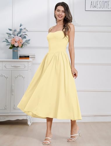 Women Floral Corset Dress Boho Spaghetti Strap Lace Up Casual Midi Dresses with Pockets Low Cut Flowy Bustier Sundress3