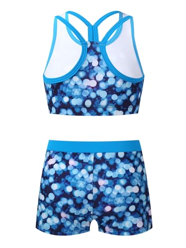 Girls Two Piece Workout Gymnastics Dance Outfit Straps Racer Crop Top with Booty Shorts