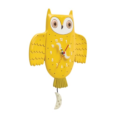 Reloj de pared péndulo amarillo diseño búho 10.6 pulg miniatura 3