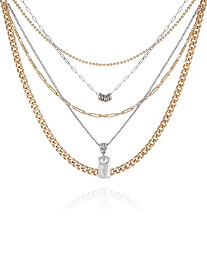 GUESS Two Tone Crystal Stone 5 Piece Layered Necklace
