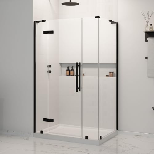 OVE Decors Tampa 48 in. W x 36 in. D x 74 3/4 in. H Corner Frameless Pivot Hinge Shower Door Kit in Black with Base Pan, 2025