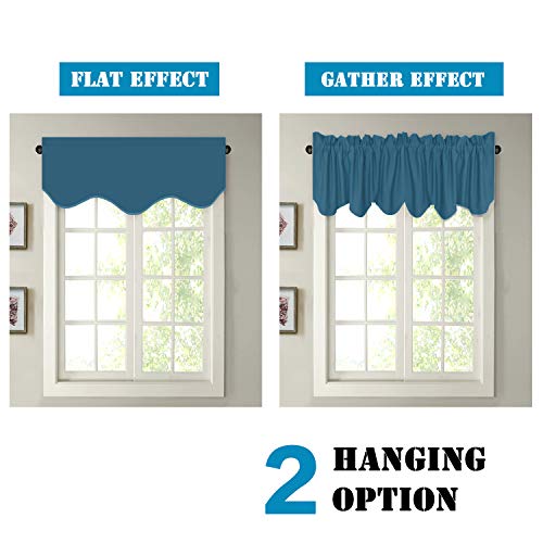 H.VERSAILTEX 2 Panels Blackout Curtain Valances for Kitchen Windows/Living Room/Bathroom Privacy Protection Rod Pocket Decoration Scalloped Window Valance Curtains, 52" W x 18" L, Dark Teal