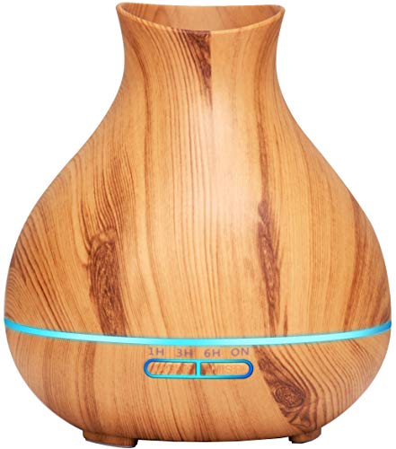 DLIUZ Aromatherapy Essential Oil Diffuser for Large Room 550ml Wood Grain Ultrasonic Cool Mist Humidifier with 7 Color LED Lights Waterless Auto Shut-Off