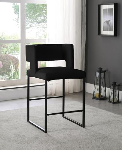 Meridian Furniture Caleb Collection Modern Butaco con Respaldo Cuadrado Único y Patas de Hierro Estables, Set de 2 Terciopelo Negro, 19.5" Ancho x 20.5" Profundidad x 36" Alto miniatura 2