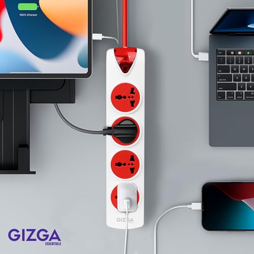 Image of Gizga Essentials 1500W /6A Multi Plug Extension Board with 4 Universal Sockets for Office & Home Appliances, Fuse Protector, Power Indicator, 1.5M Cord, Durable Switch, Flame Retardant Material